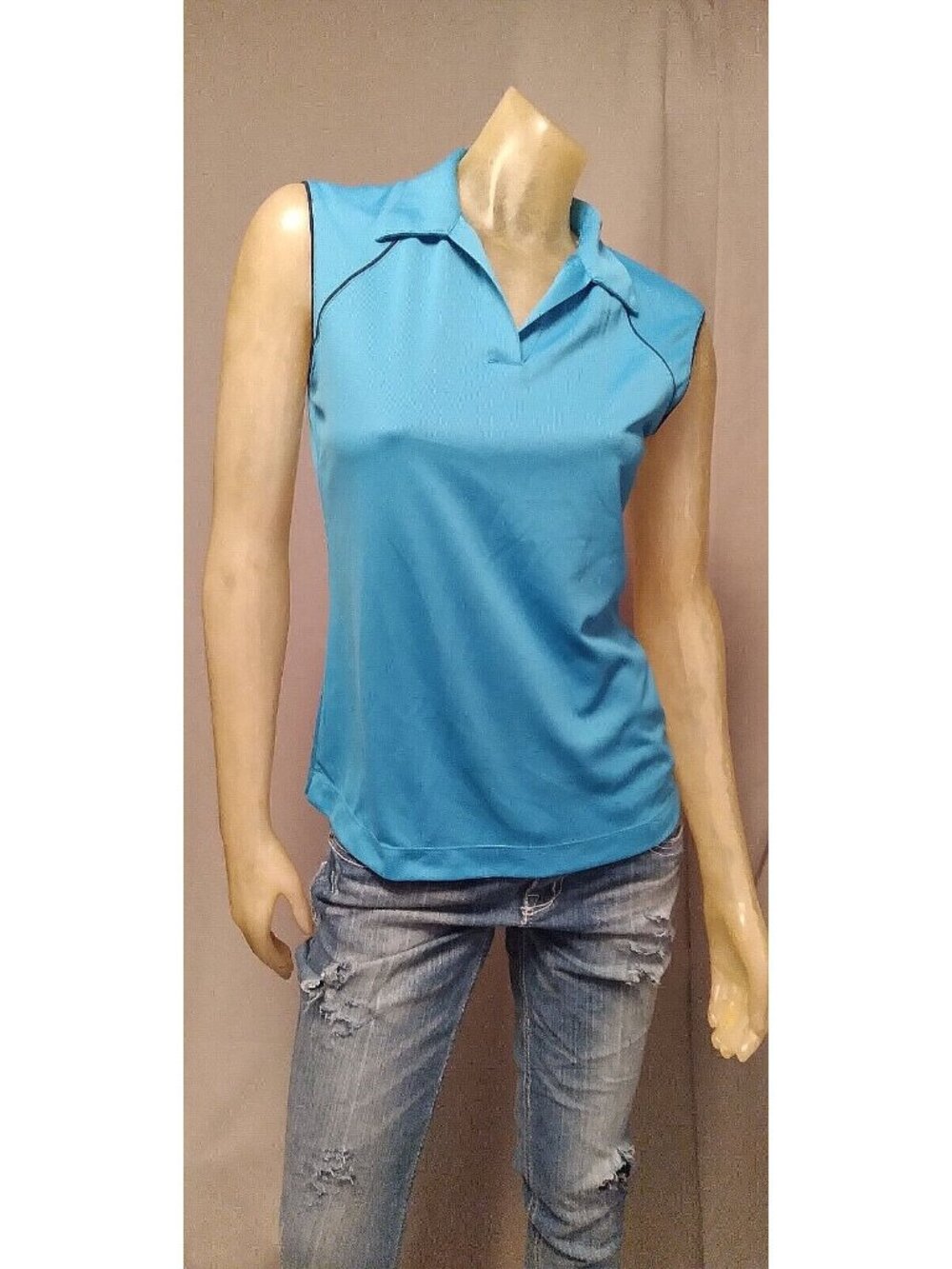 Danskin Now Blue Collared Sleeveless Polo Top Shirt Blouse Womens USED MEDIUM